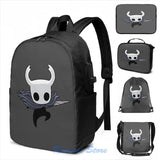 Hollow Knight Attack USB Charge Backpack School Travel Laptop Bag