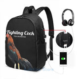 Funny Fighting Cock USB Backpack School Travel Laptop Bag