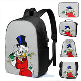 Scrooge McDuck USB Charge Backpack Funny Print School Bag