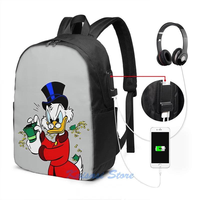 Scrooge McDuck USB Charge Backpack Funny Print School Bag