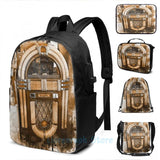 Wurlitzer Jukebox Watercolor USB Backpack School Travel Bag