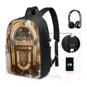 Wurlitzer Jukebox Watercolor USB Backpack School Travel Bag