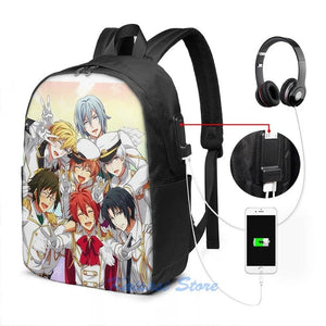 Idolish7 USB Charge Backpack for School Travel Laptop Bag