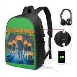 Funny Jack O Lantern Goosebumps 2 USB Charge Backpack School Travel Laptop Bag
