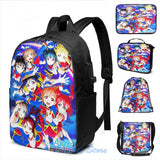 Happy Party Train Aqours USB Charge Backpack School Bag