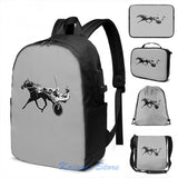 Funny Graphic Print Harness Horse Racing USB Charge Backpack School Bag