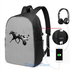 Funny Graphic Print Harness Horse Racing USB Charge Backpack School Bag