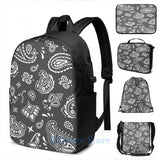 Funny Graphic Bandana Pattern USB Charge Backpack