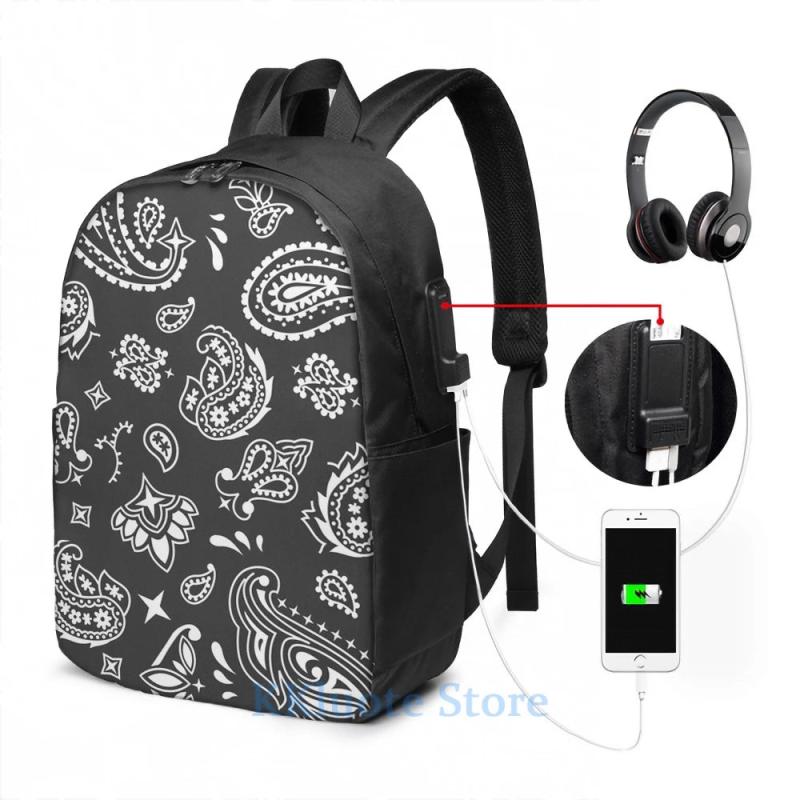 Funny Graphic Bandana Pattern USB Charge Backpack