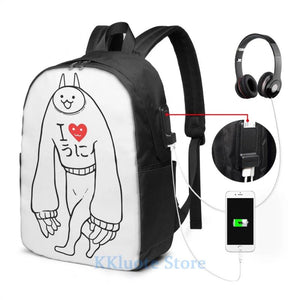 Funny Graphic print Battle Cats Lil Jamiera Cat USB Charge Backpack School bags