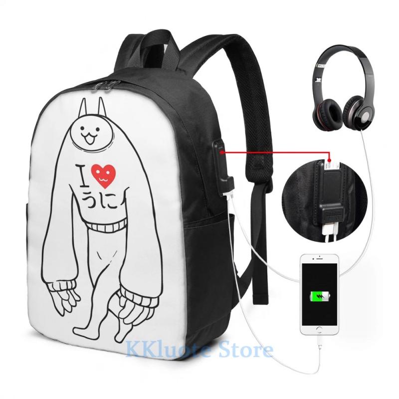 Funny Graphic print Battle Cats Lil Jamiera Cat USB Charge Backpack School bags