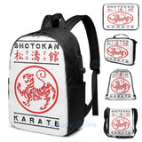 Funny Shotokan Karate USB Charge Backpack School Travel Laptop Bag