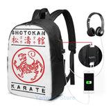 Funny Shotokan Karate USB Charge Backpack School Travel Laptop Bag