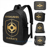 Kyokushin USB Charge Backpack Funny Graphic Print School Laptop Bag