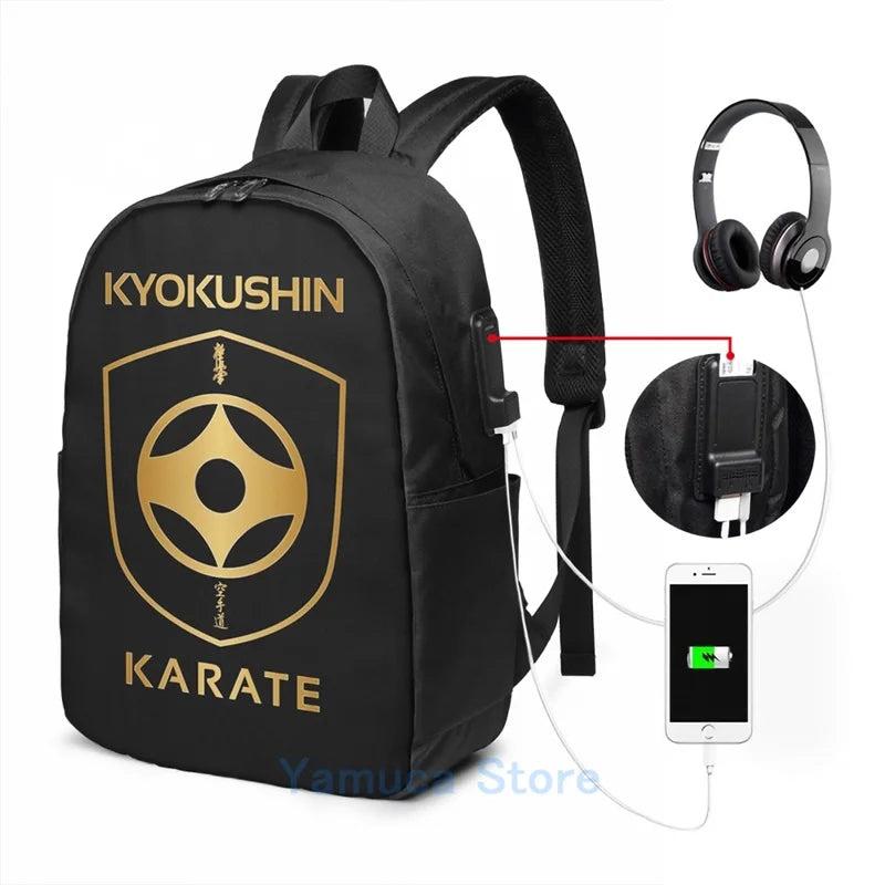 Kyokushin USB Charge Backpack Funny Graphic Print School Laptop Bag