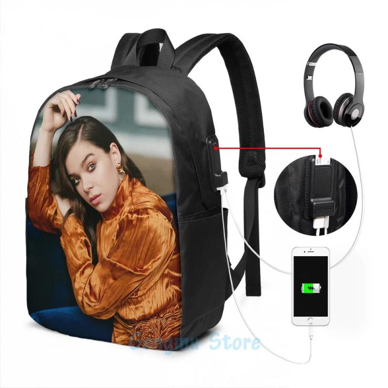 Funny Hailee Steinfeld USB Charge Backpack Men Women School Travel Laptop Bag