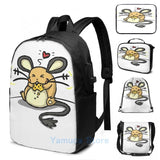 Dedenne Snack Time USB Charge Backpack School bags Travel laptop bag