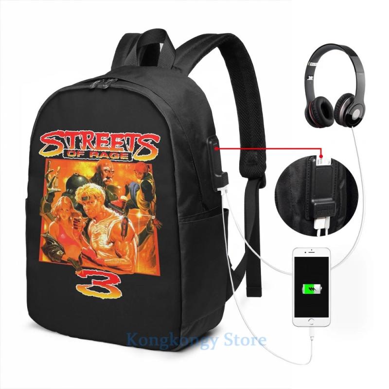 Funny Streets of Rage 3 USB Charge Backpack Men Women Travel Laptop Bag