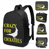 Crazy For Cockatiels USB Charge Backpack Men Women Travel Laptop Bag