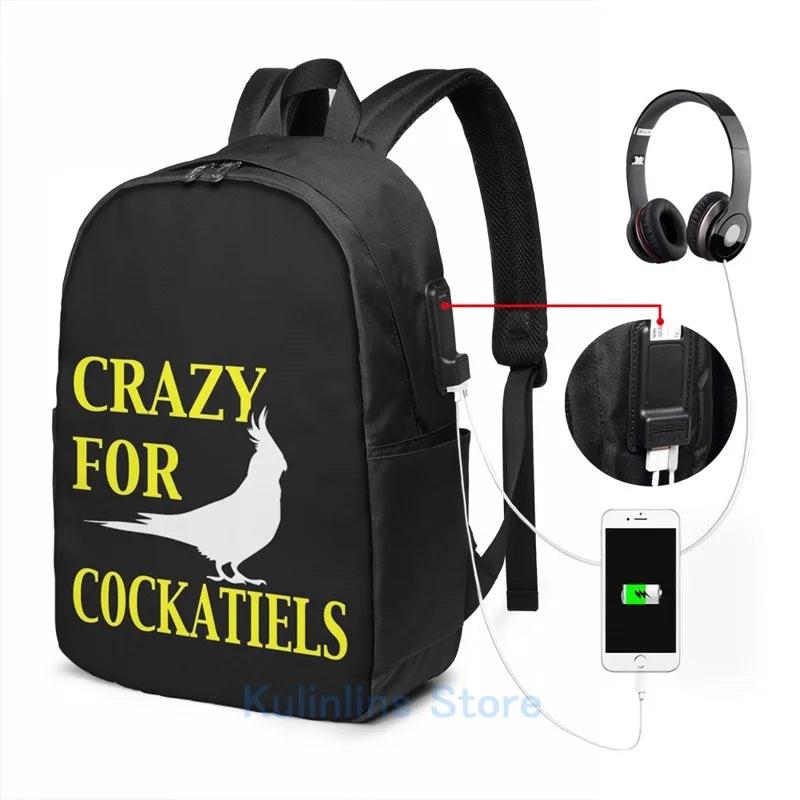 Crazy For Cockatiels USB Charge Backpack Men Women Travel Laptop Bag