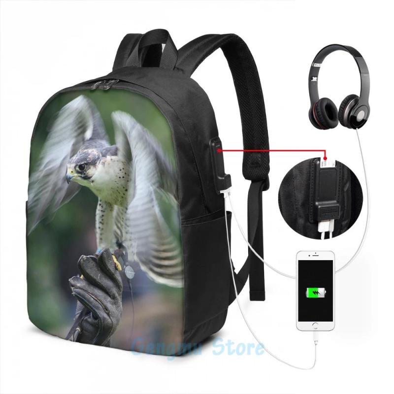 Funny Falconry USB Charge Backpack School Travel Laptop Bag