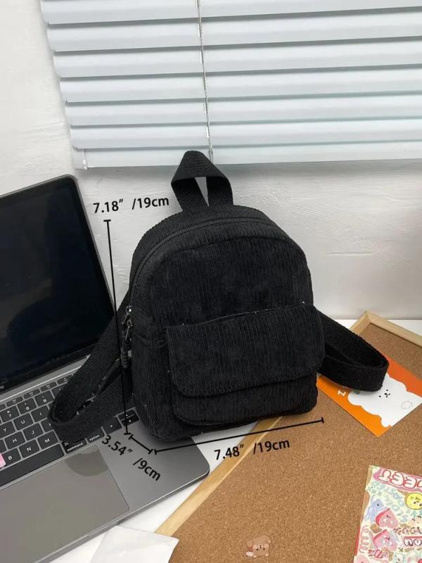 Embroidered Retro Corduroy Mini Backpack