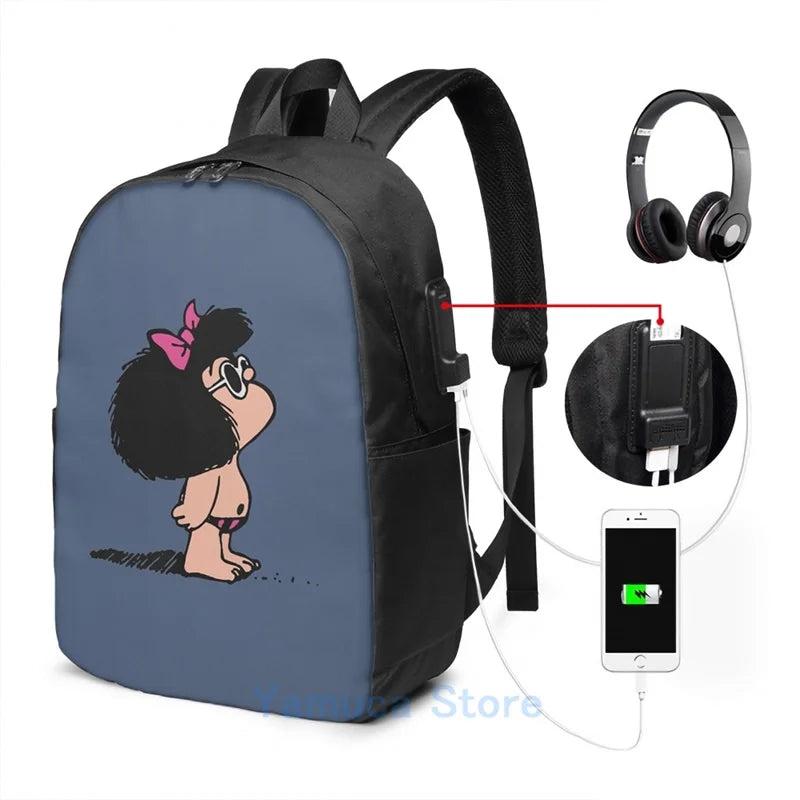 Mafalda Graphic Print Swimsuit USB Charge Backpack