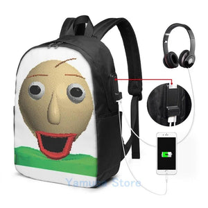 Happy Baldi Graphic Print USB Charge Backpack Men School Travel Laptop Bag