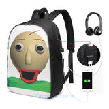 Happy Baldi Graphic Print USB Charge Backpack Men School Travel Laptop Bag