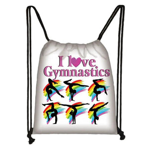 Watercolor Gymnastics Art Print Drawstring Backpack for Women Girls Cheerleading