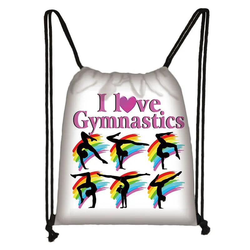 Watercolor Gymnastics Art Print Drawstring Backpack for Women Girls Cheerleading