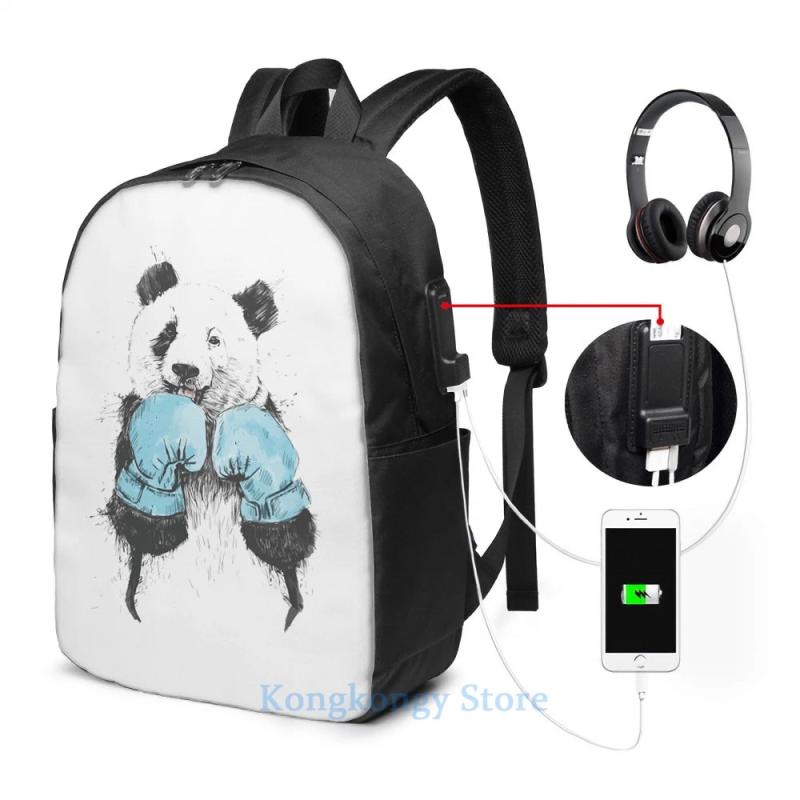 Boxing Panda USB Charge Backpack Travel Laptop Bag