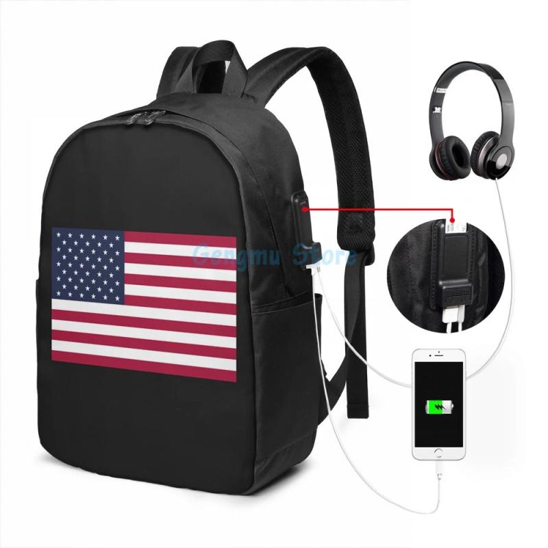 USA Flag Graphic Print USB Charge Backpack