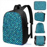 Mermaid Scales Turquoise USB Charge Backpack