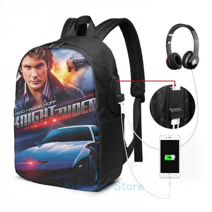 Knight Rider Hasselhoff USB Charge Backpack Men Women School Bag Travel Laptop B