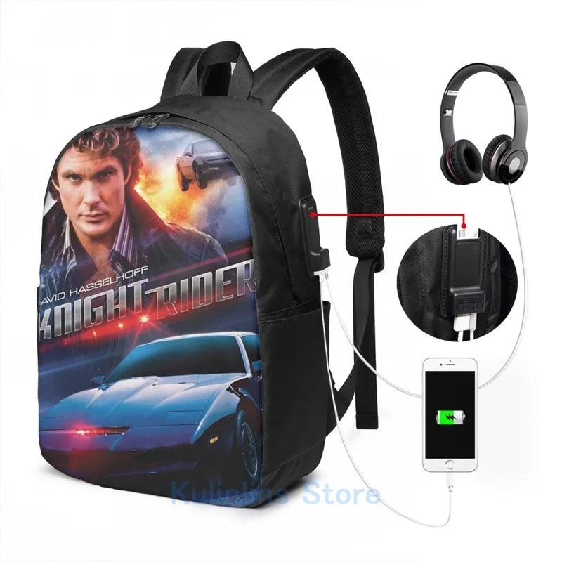 Knight Rider Hasselhoff USB Charge Backpack Men Women School Bag Travel Laptop B