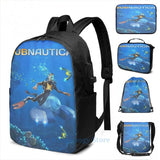Subnautica Game Cover USB Charge Backpack School Travel Laptop Bag