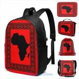 Africa Map USB Charge Backpack Men Women Travel Laptop Bag