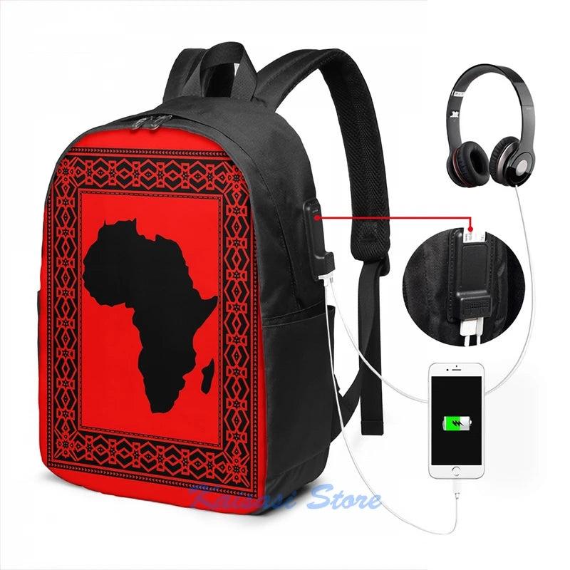 Africa Map USB Charge Backpack Men Women Travel Laptop Bag