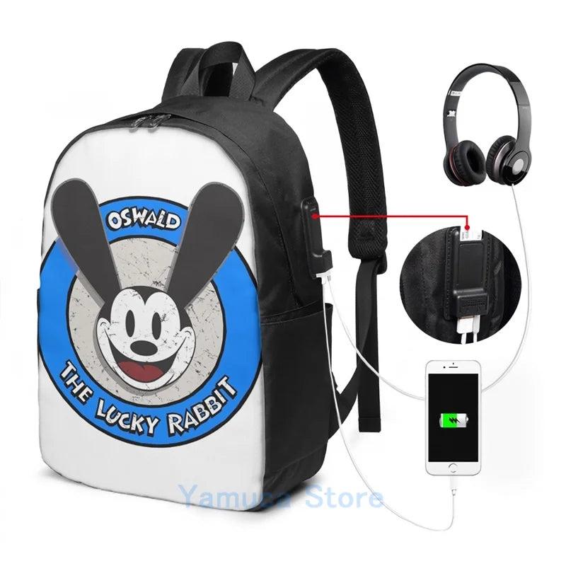 Funny Rabbit USB Charge Backpack School Travel Laptop Bag