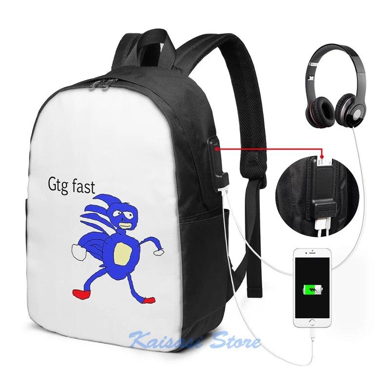 Sanic USB Charge Backpack Funny Graphic Print School Bag