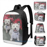 Funny Westie Christmas USB Charge Backpack School Travel Laptop Bag