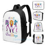 Funny Graphic Dazzlings USB Charge Backpack Men School Travel Laptop Bag