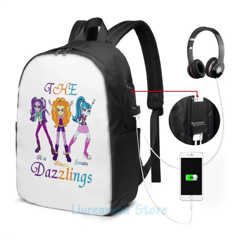 Funny Graphic Dazzlings USB Charge Backpack Men School Travel Laptop Bag