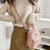 Small Backpack Women Shoulder Bags Diamond Grids PU Leather Bag