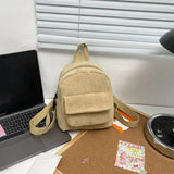 Corduroy Mini Backpack for Women Casual Travel Rucksack