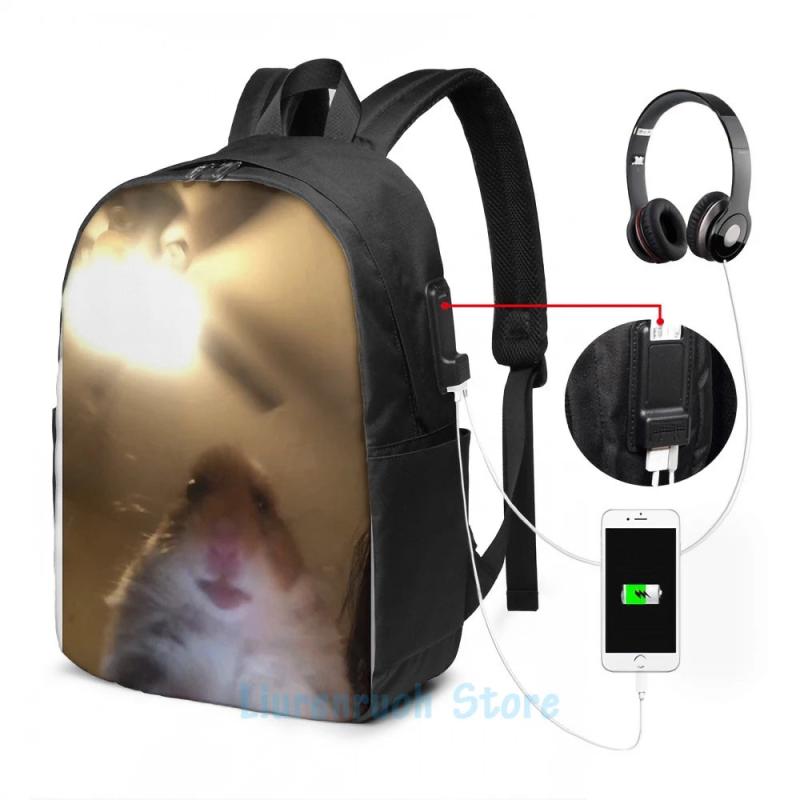 Funny Hamster Meme Graphic Print USB Charge Backpack