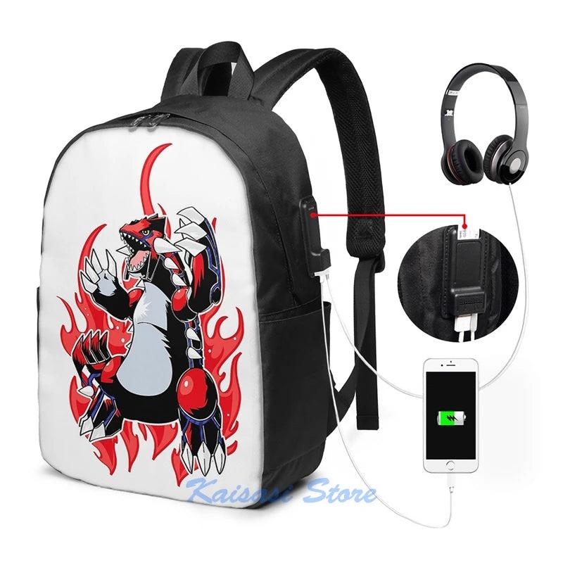 Funny Groudon USB Charge Backpack School Bag Travel Laptop Bag
