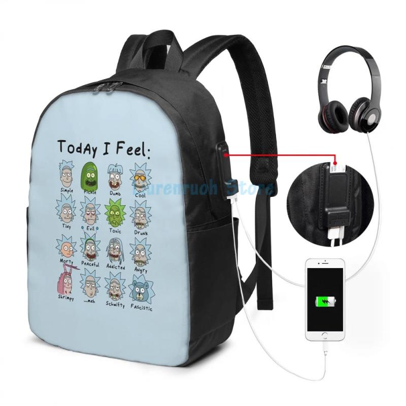 Funny Graphic Print Feeling Rick USB Charge Backpack