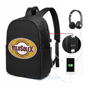 Funny Graphic VeloSoleX USB Charge Backpack for School and Travel